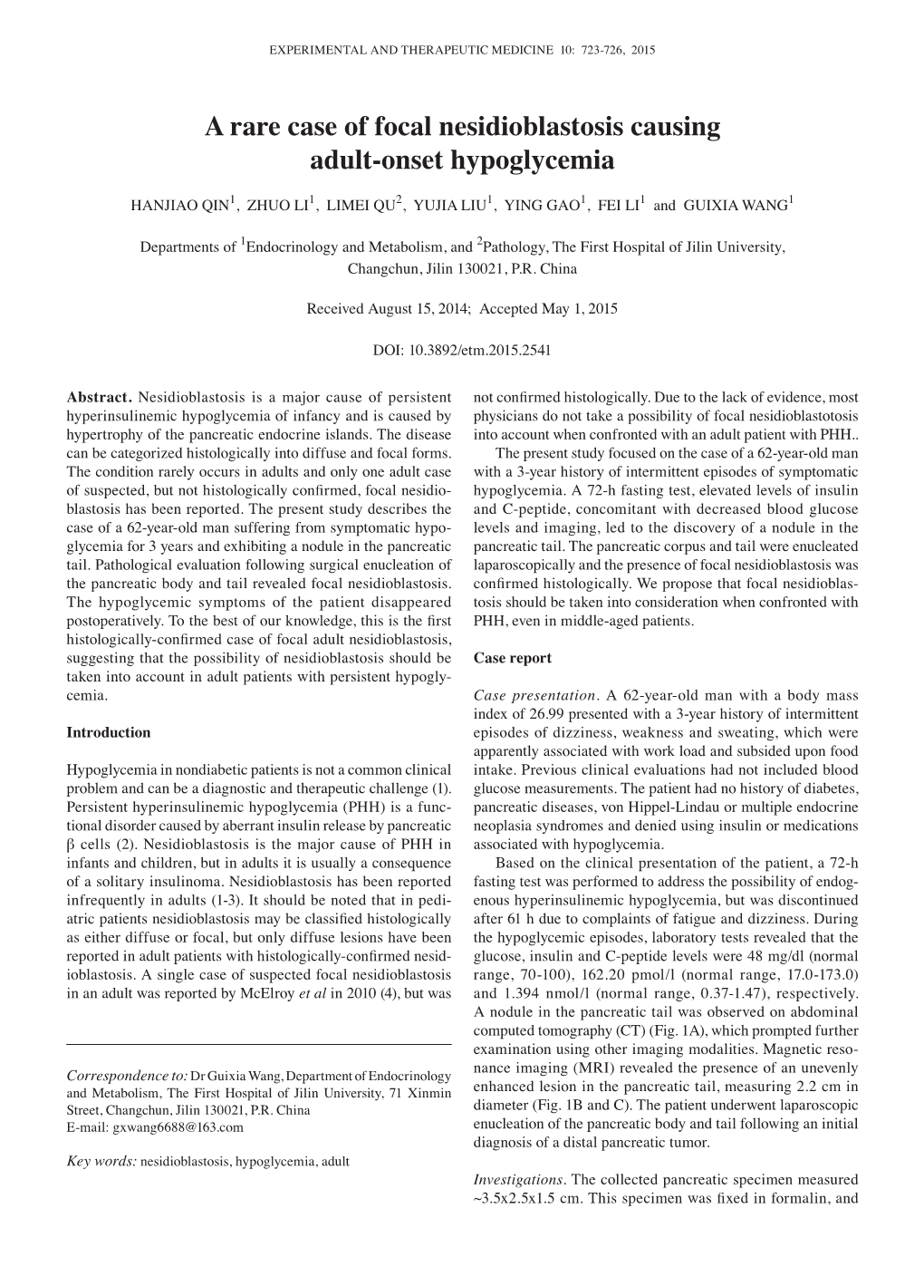 A Rare Case of Focal Nesidioblastosis Causing Adult-Onset Hypoglycemia