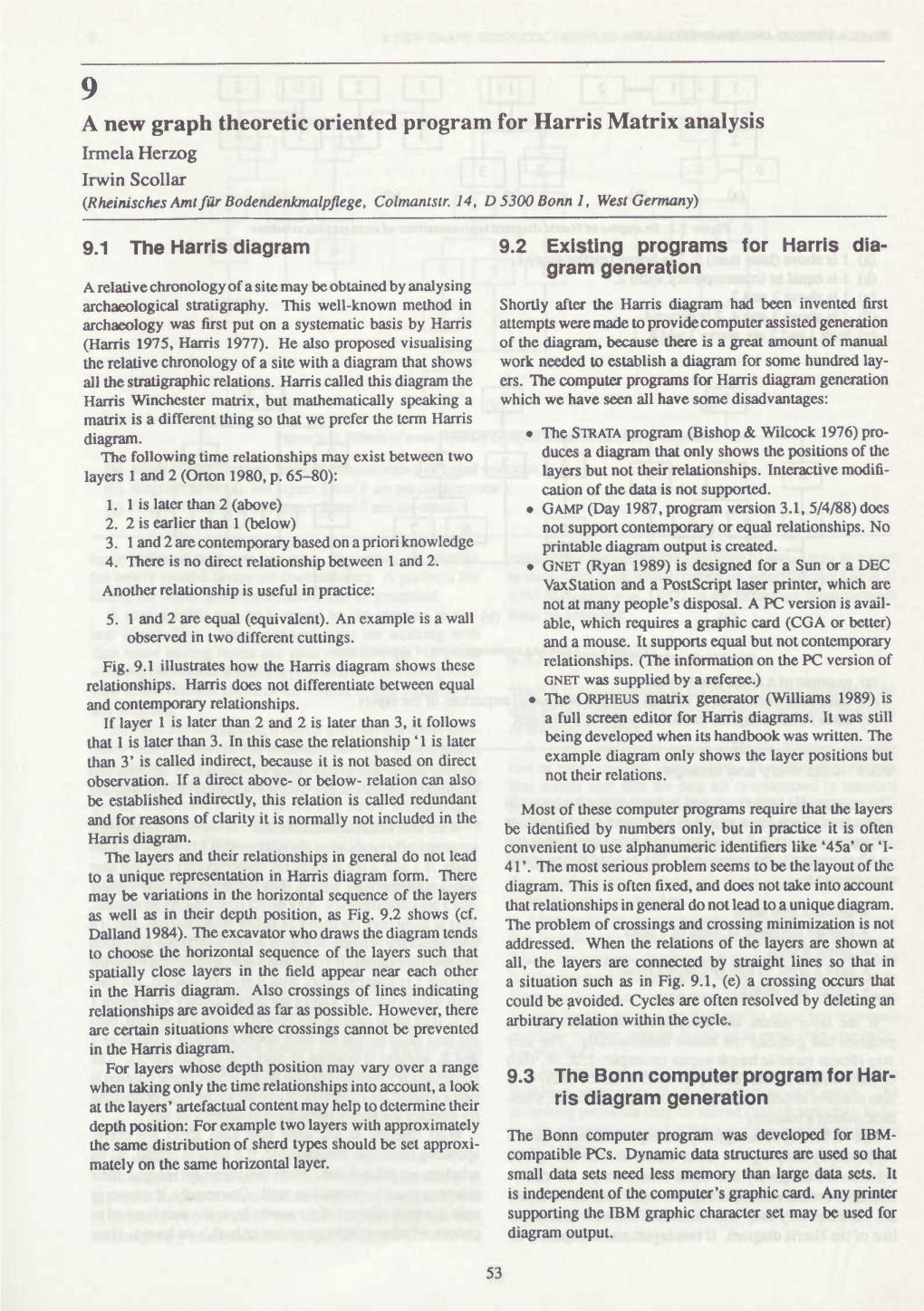 A New Graph Theoretic Oriented Program for Harris Matrix Analysis Irmela Herzog Irwin Scouar {Rheinisches Amt Für Bodendenkmalpflege, Colmantstr