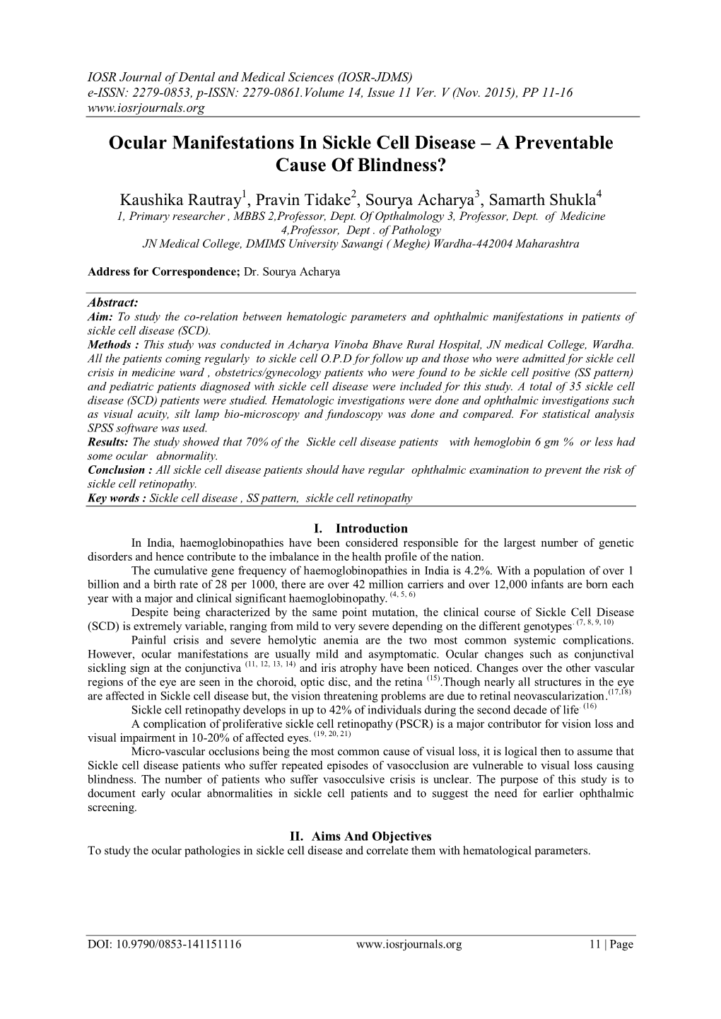 Ocular Manifestations in Sickle Cell Disease – a Preventable Cause of Blindness?