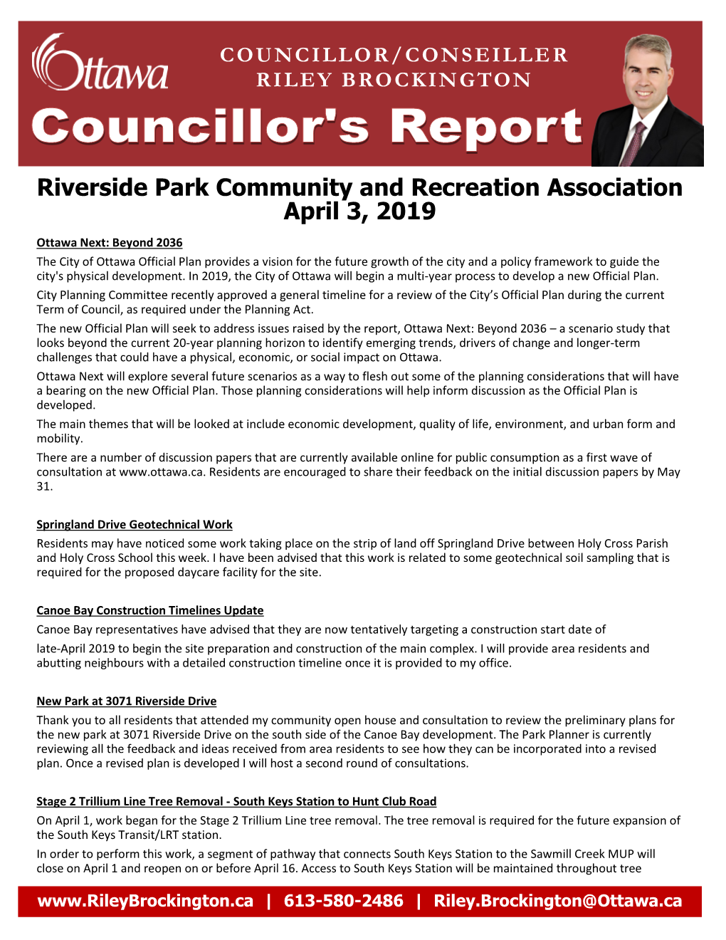Riverside Park Community and Recreation Association April 3, 2019