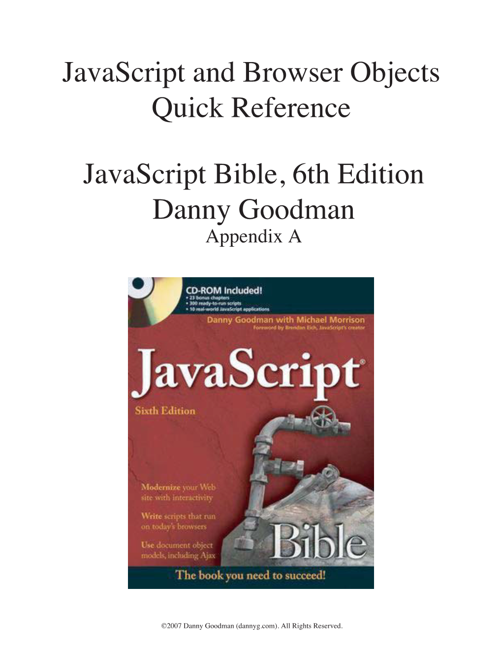 Javascript Bible, 6Th Edition Danny Goodman Javascript and Browser Objects Quick Reference