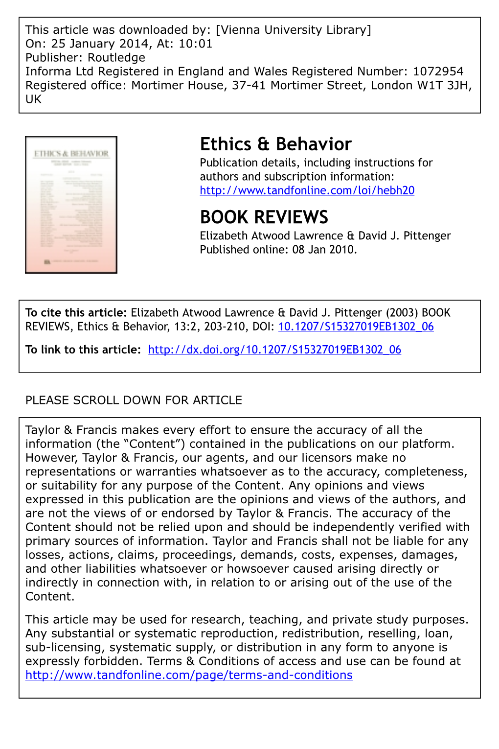 Ethics & Behavior BOOK REVIEWS