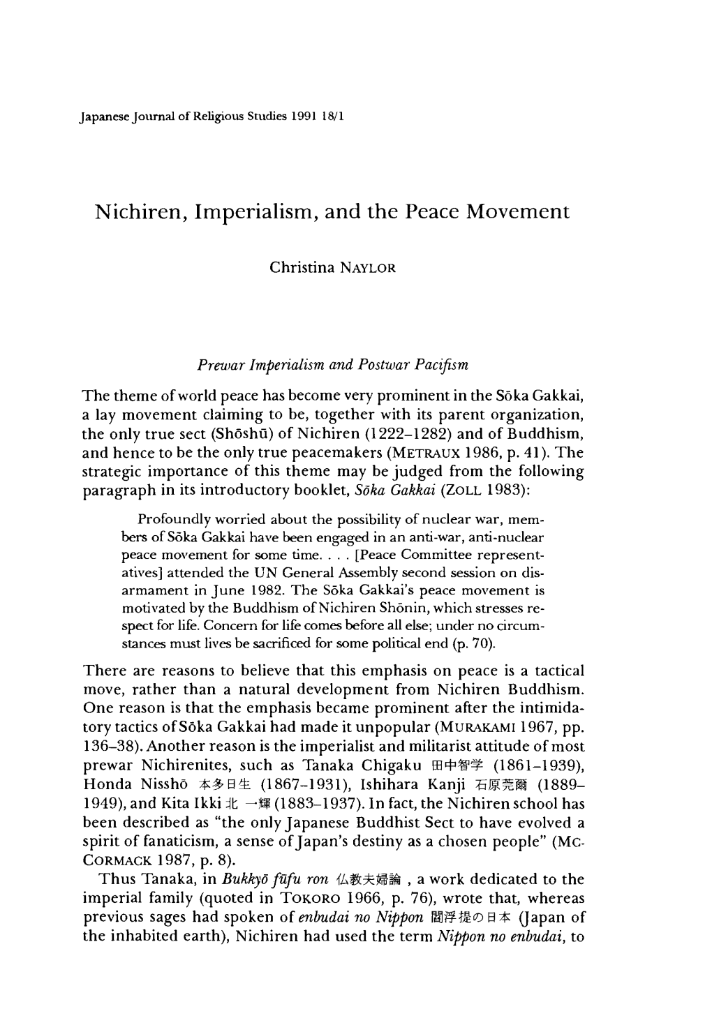 Nichiren, Imperialism, and the Peace Movement