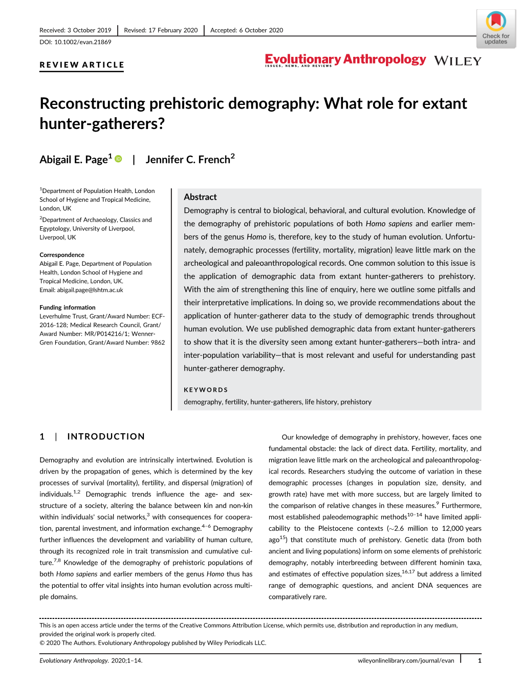 Reconstructing Prehistoric Demography: What Role for Extant Hunter-Gatherers?