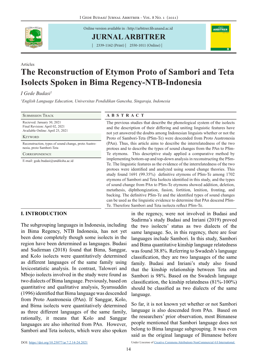 The Reconstruction of Etymon Proto of Sambori and Teta Isolects Spoken