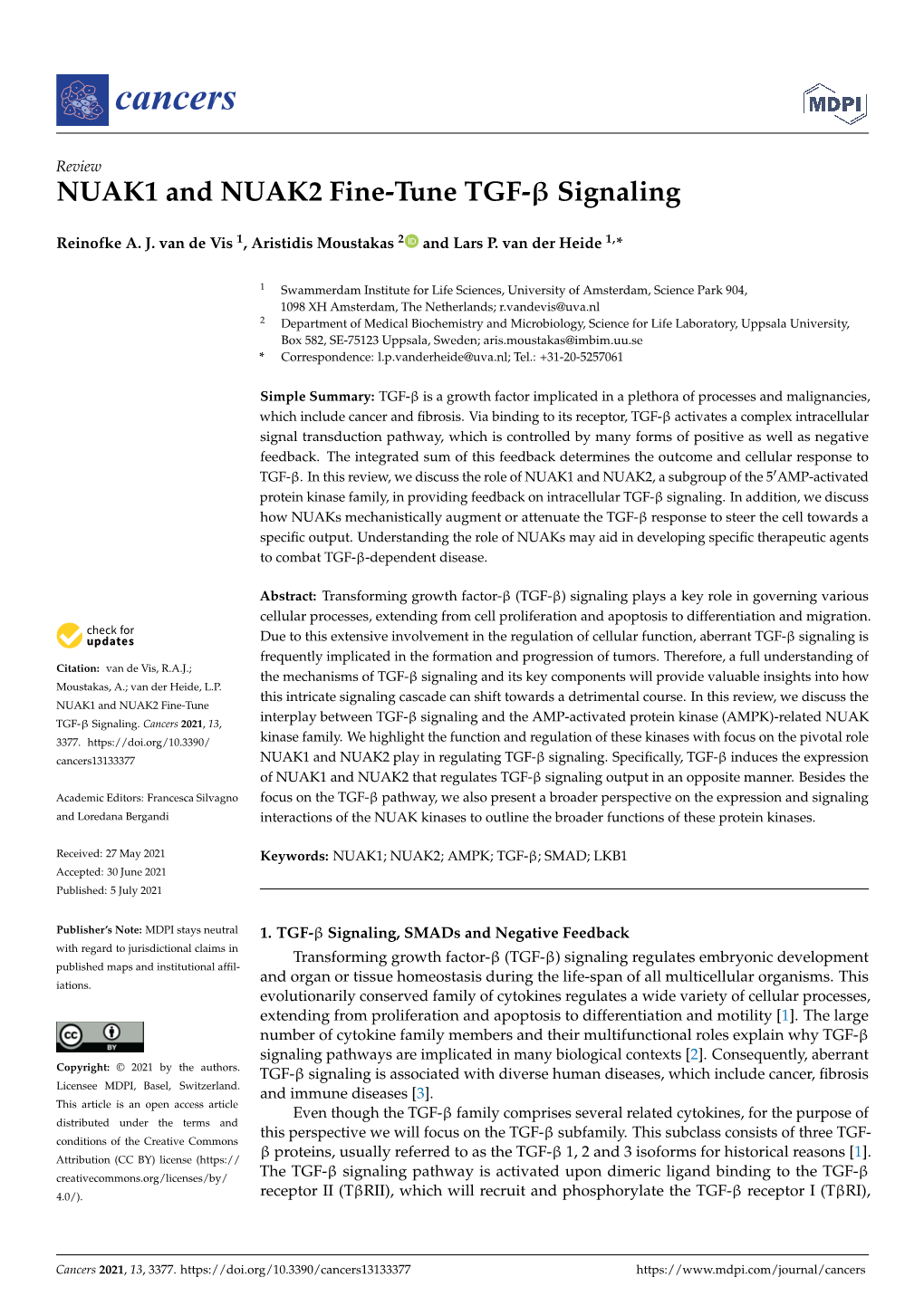 NUAK1 and NUAK2 Fine-Tune TGF-Β Signaling