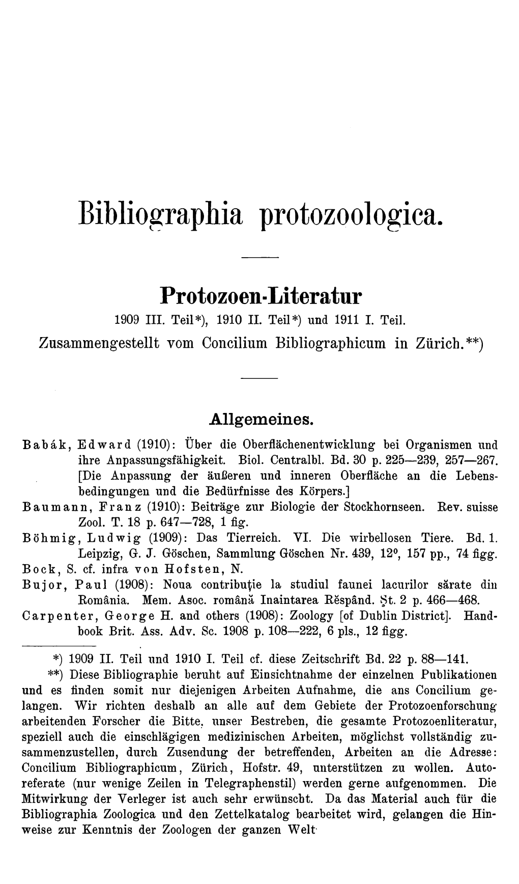 Protozoen-Literatur. Herbert Haviland Field