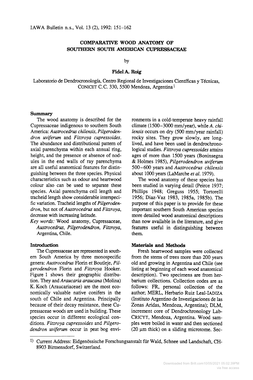 Comparative Wood Anatomy of Southern South American Cupressaceae