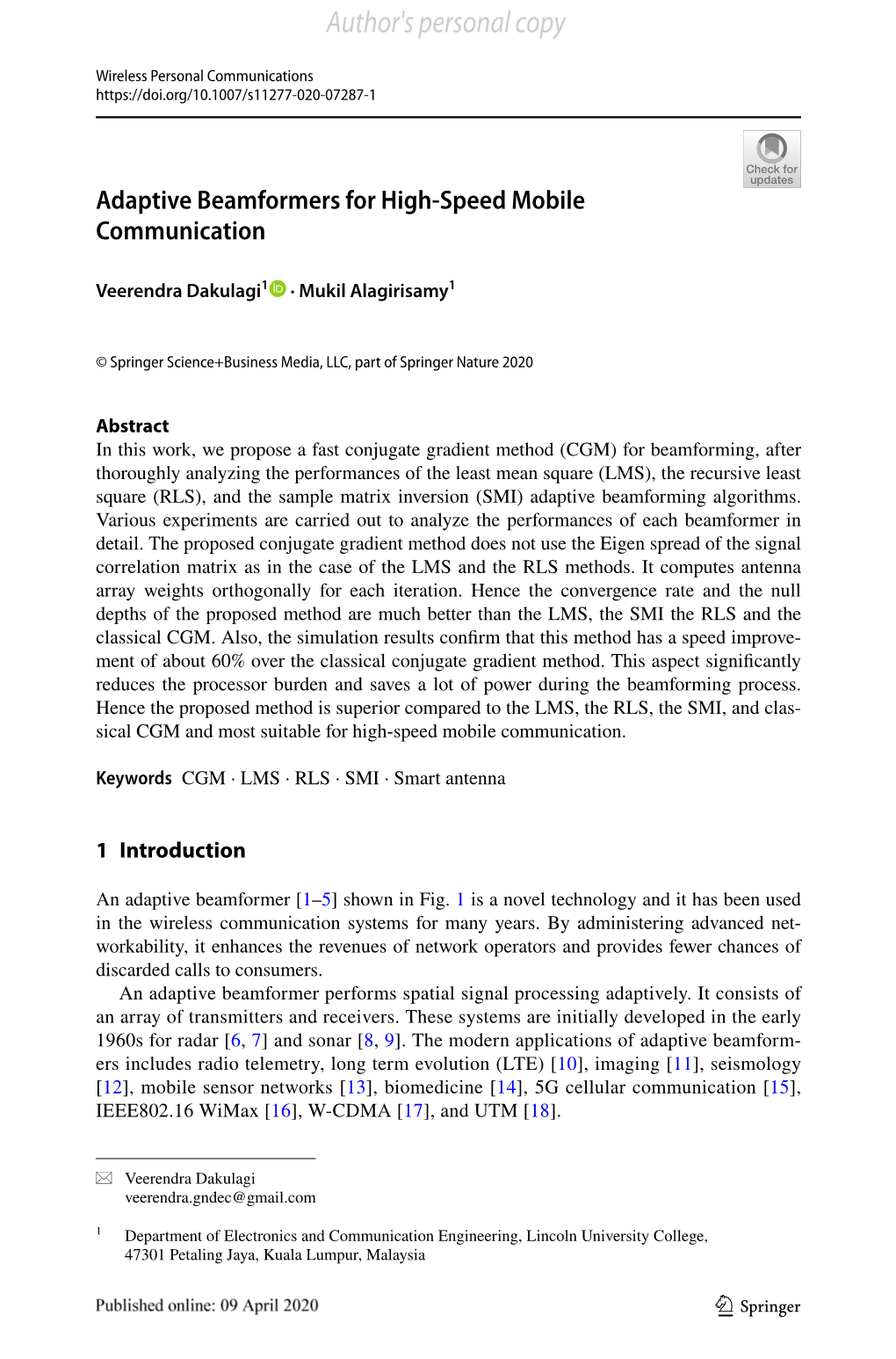 Adaptive Beamformers for High-Speed