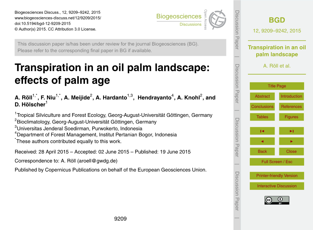 Transpiration in an Oil Palm Landscape: A