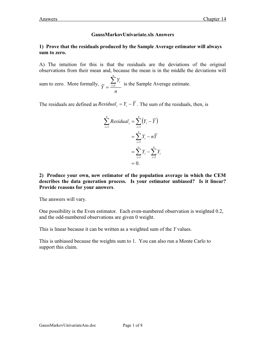 Gaussmarkovunivariate.Xls Answers