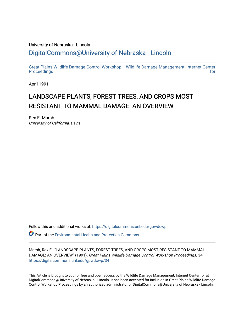 Landscape Plants, Forest Trees, and Crops Most Resistant to Mammal Damage: an Overview