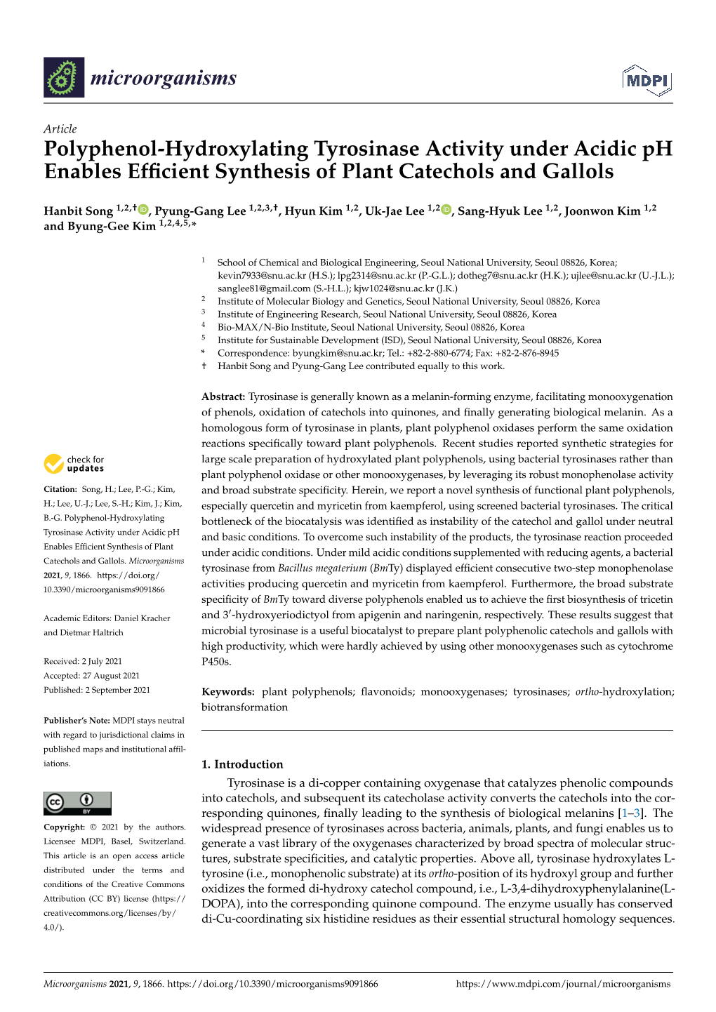 Polyphenol-Hydroxylating Tyrosinase Activity Under Acidic Ph Enables Efﬁcient Synthesis of Plant Catechols and Gallols