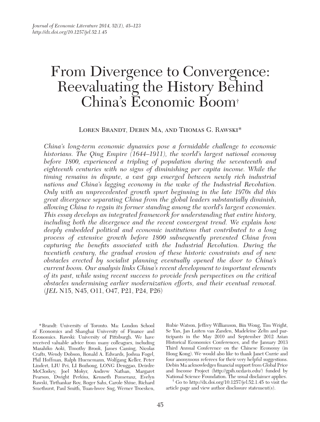 From Divergence to Convergence: Reevaluating the History Behind China’S Economic Boom†