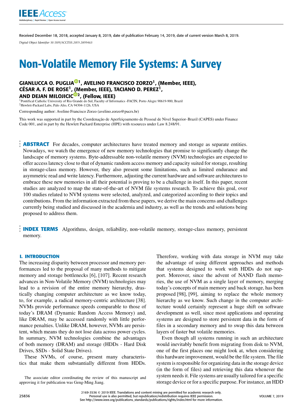 Non-Volatile Memory File Systems: a Survey