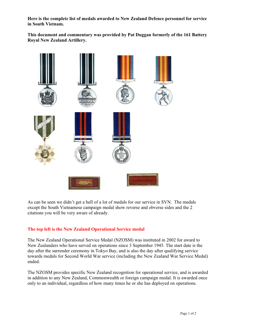 Here Is the Complete List of Medals Awarded to New Zealand Defence Personnel for Service in South Vietnam