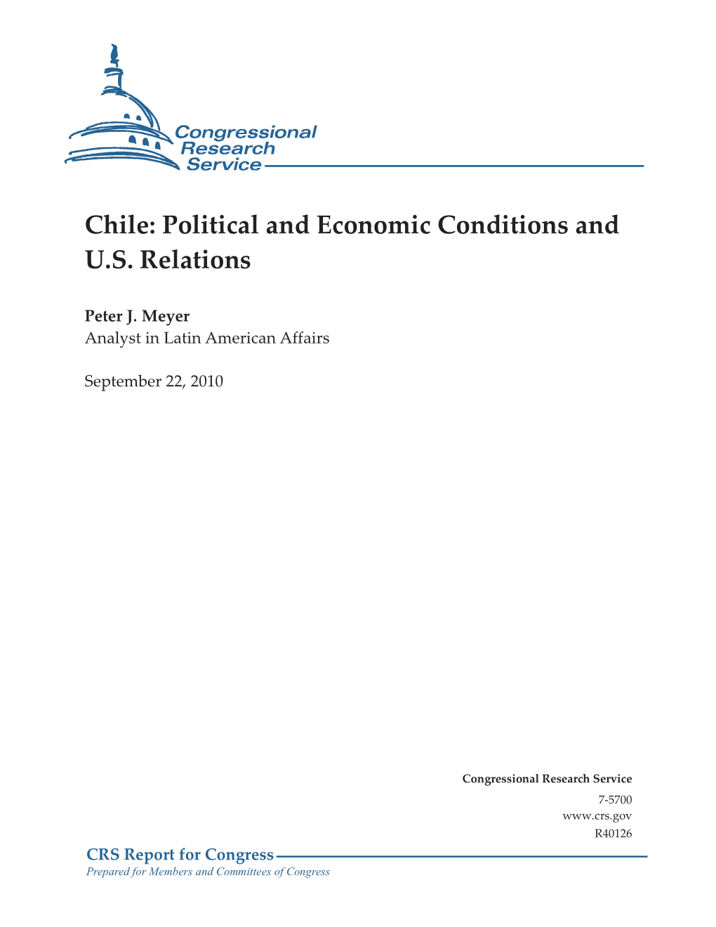 Chile: Political and Economic Conditions and U.S