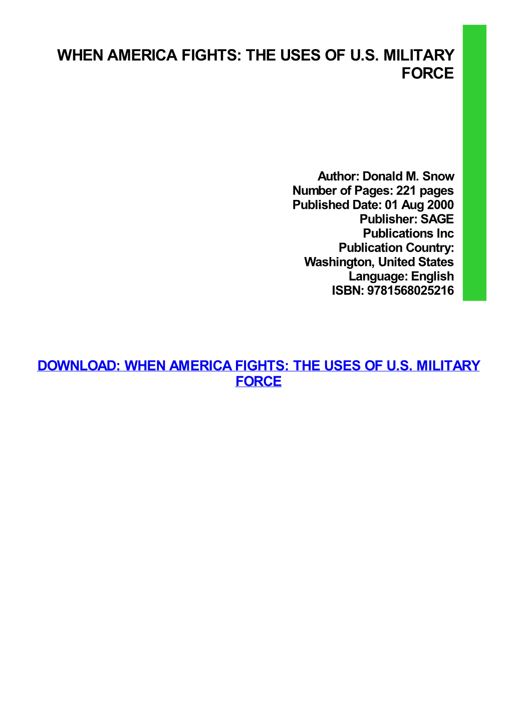 {PDF} When America Fights: the Uses of US Military Force