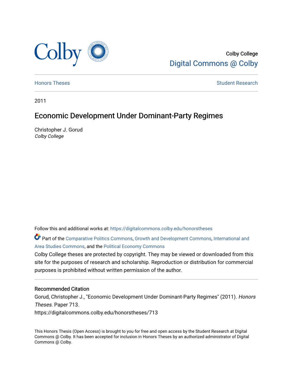 Economic Development Under Dominant-Party Regimes