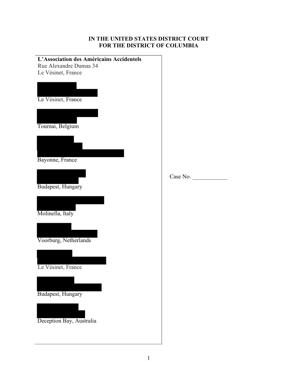 1 in the United States District Court for the District Of