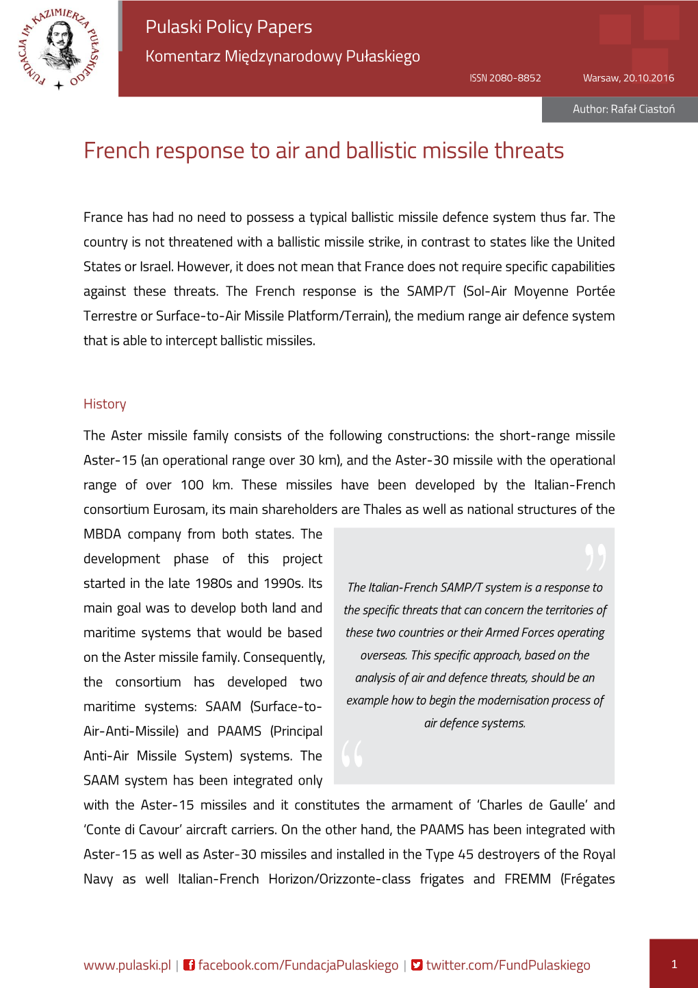 French Response to Air and Ballistic Missile Threats