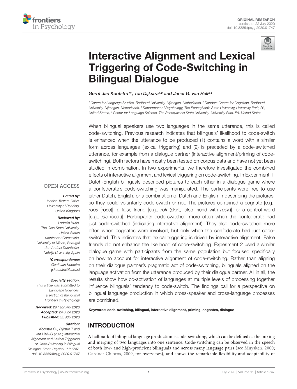 Interactive Alignment and Lexical Triggering of Code-Switching in Bilingual Dialogue