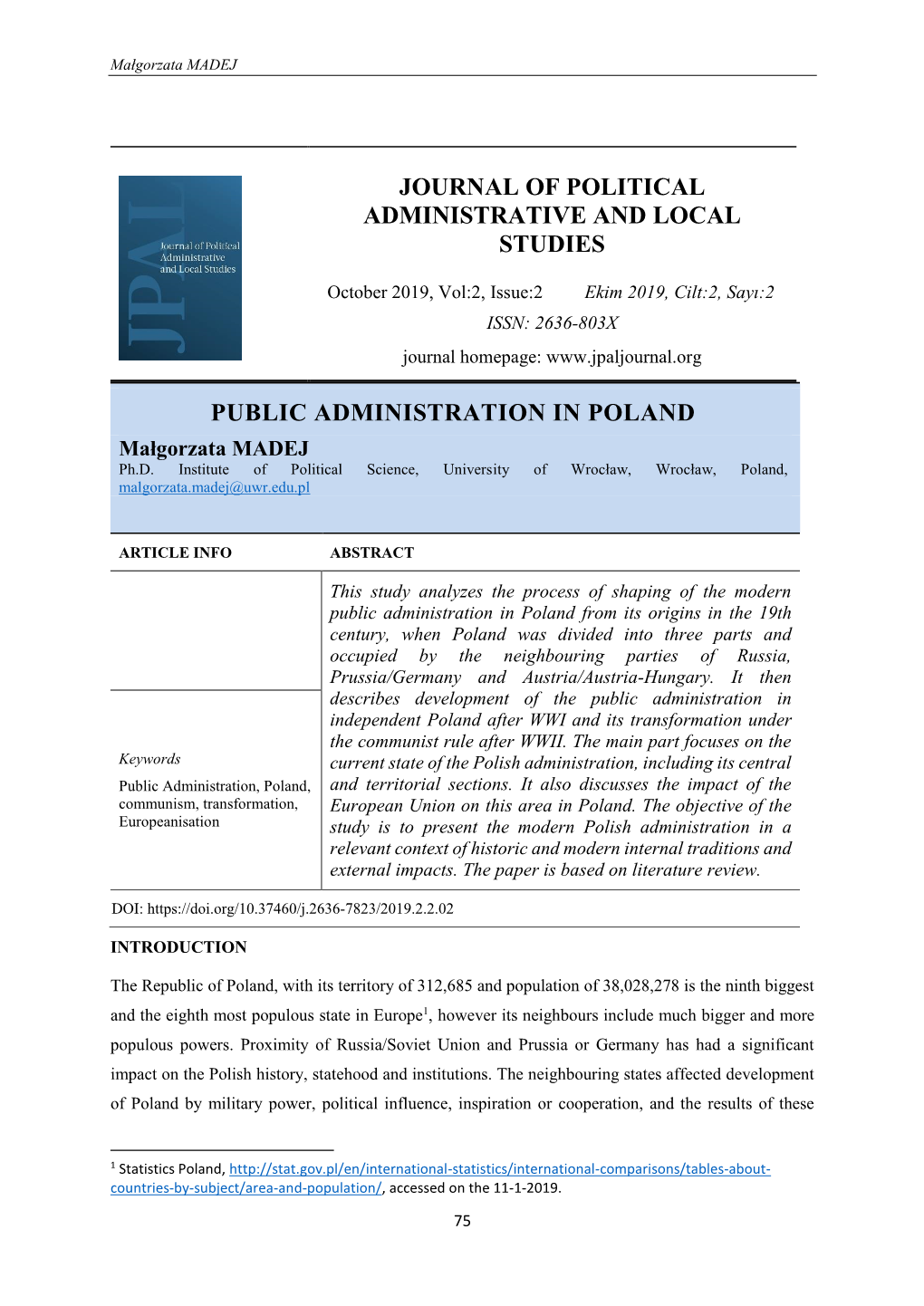PUBLIC ADMINISTRATION in POLAND Małgorzata MADEJ Ph.D