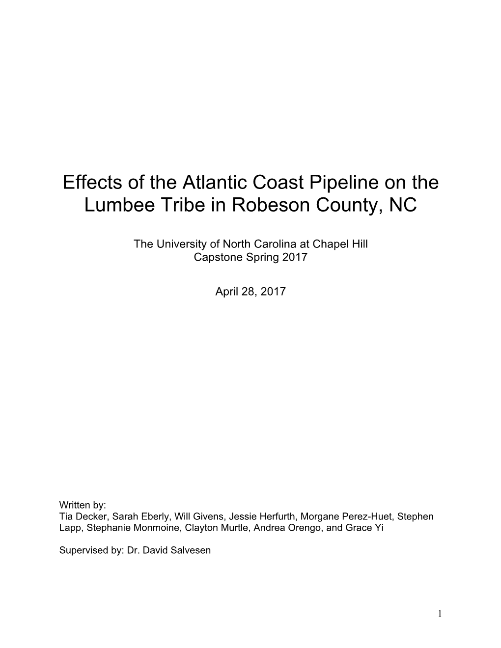 Effects of the Atlantic Coast Pipeline on the Lumbee Tribe in Robeson County, NC