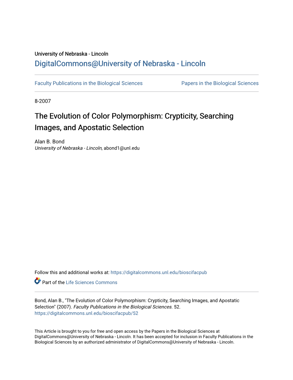 The Evolution of Color Polymorphism: Crypticity, Searching Images, and Apostatic Selection