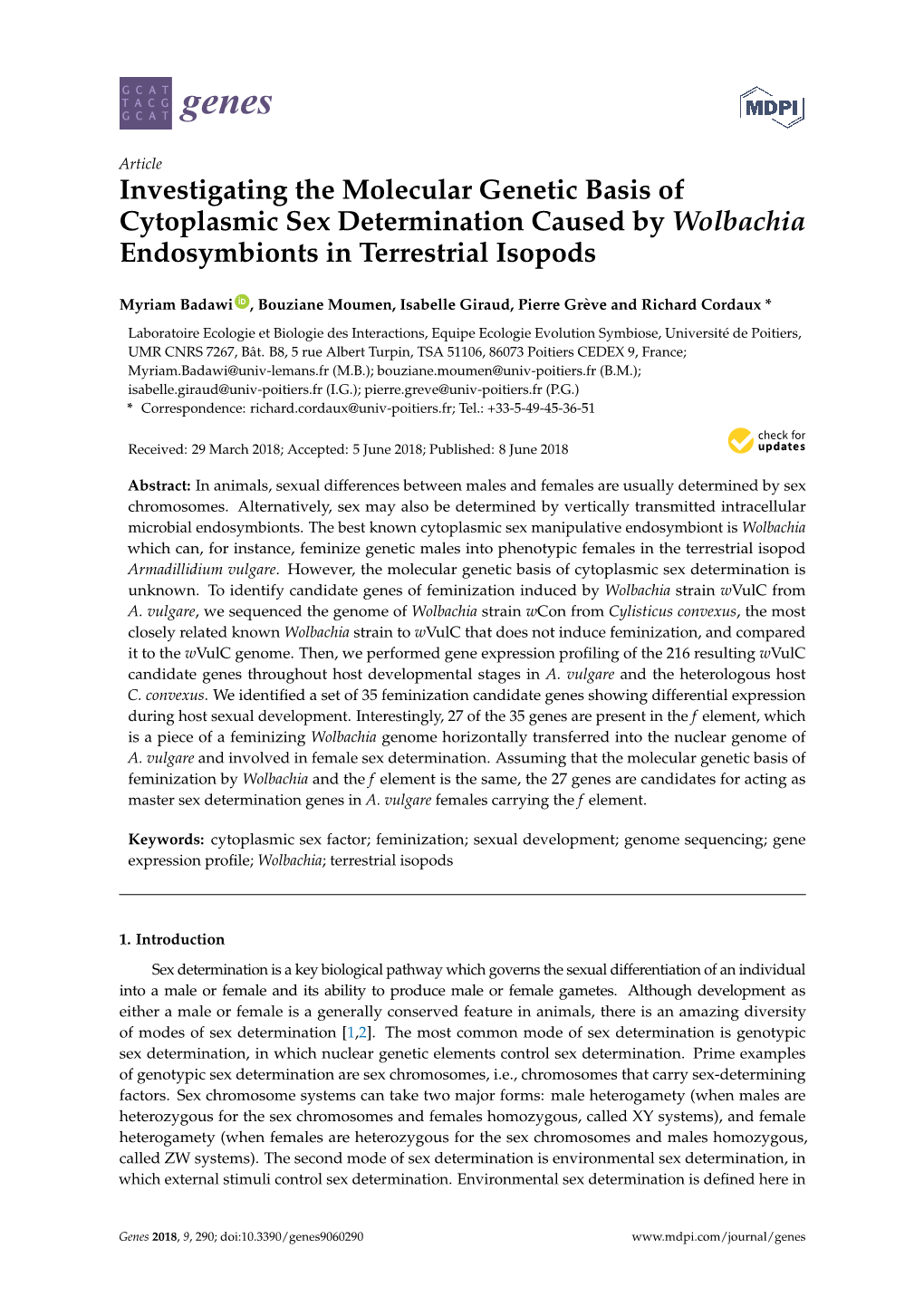 Investigating the Molecular Genetic Basis of Cytoplasmic Sex Determination Caused by Wolbachia Endosymbionts in Terrestrial Isopods