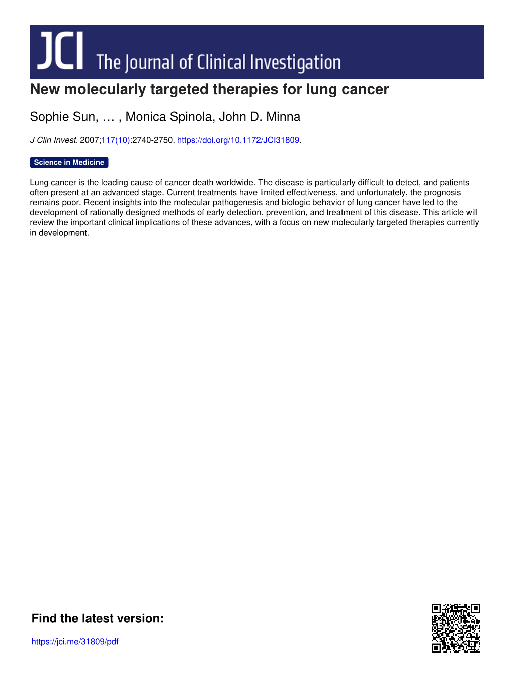 New Molecularly Targeted Therapies for Lung Cancer