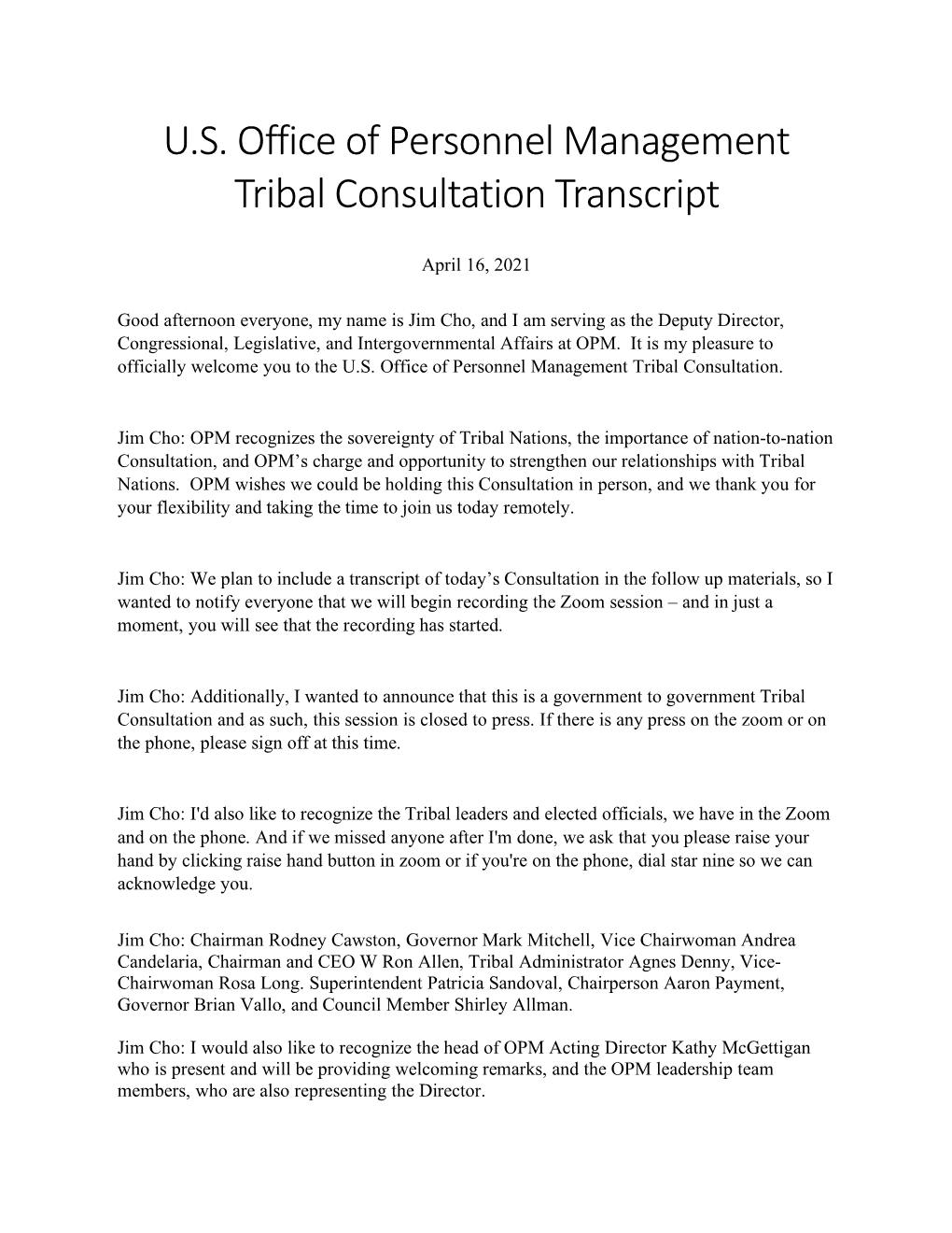 Tribal Consultation Meeting Transcript