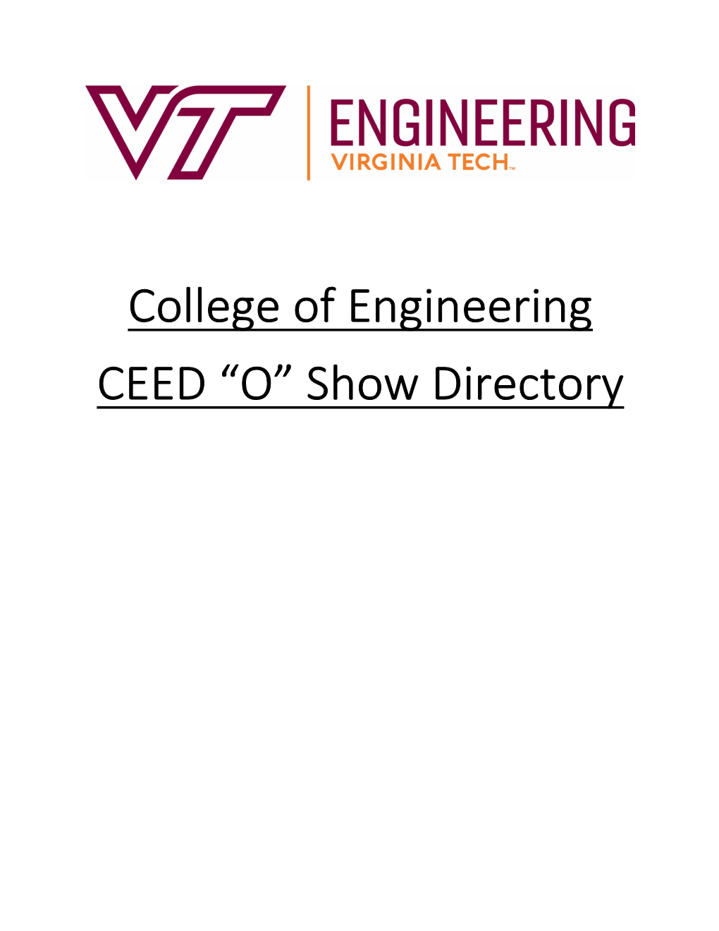 College of Engineering CEED “O” Show Directory