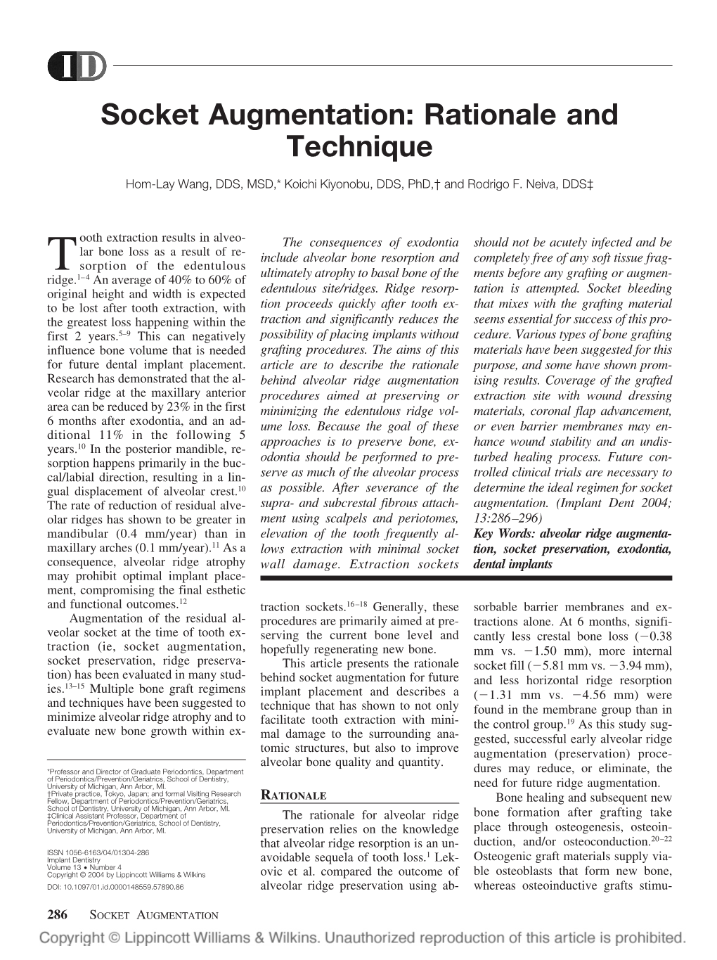 Socket Augmentation: Rationale and Technique