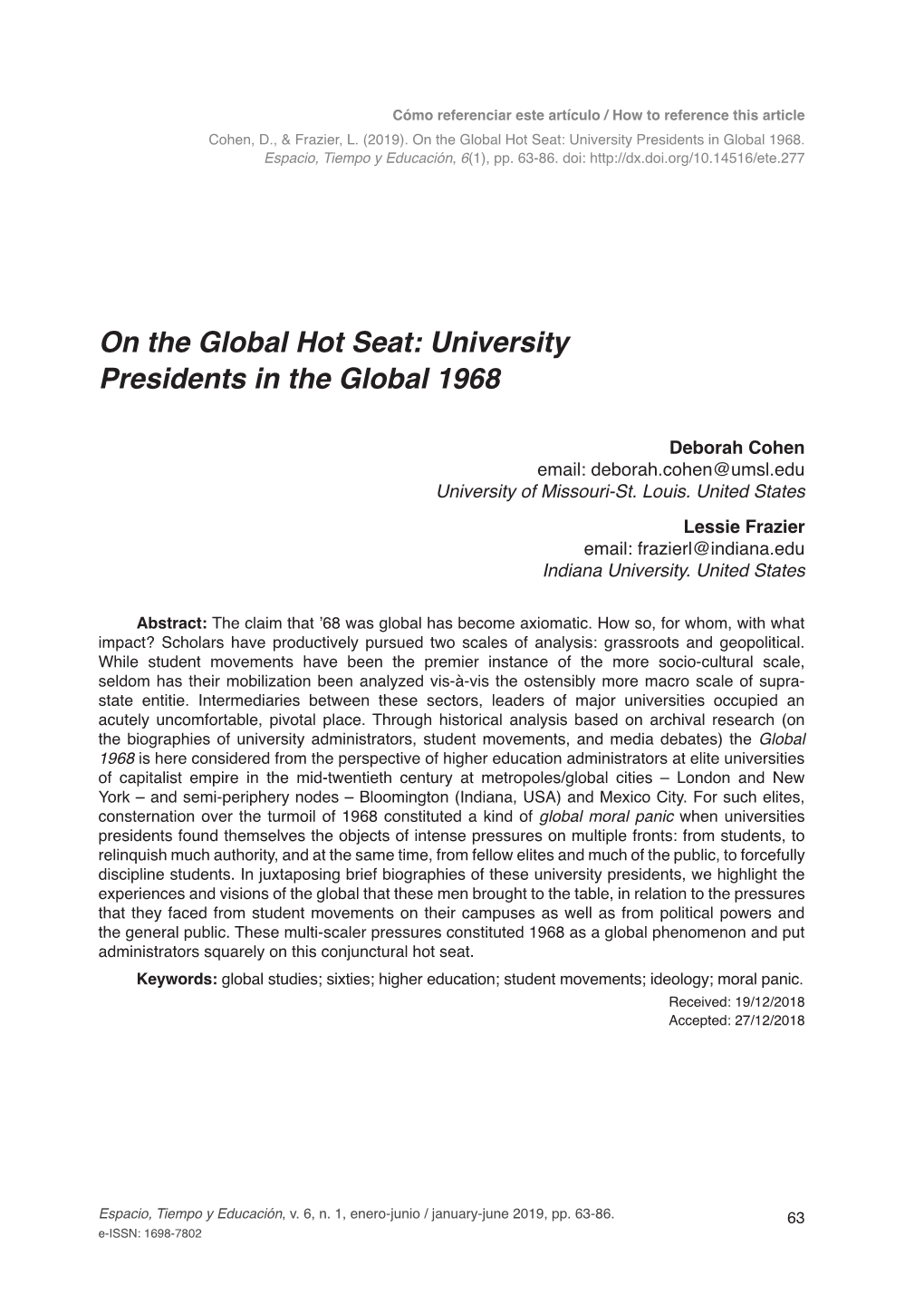 University Presidents in the Global 1968