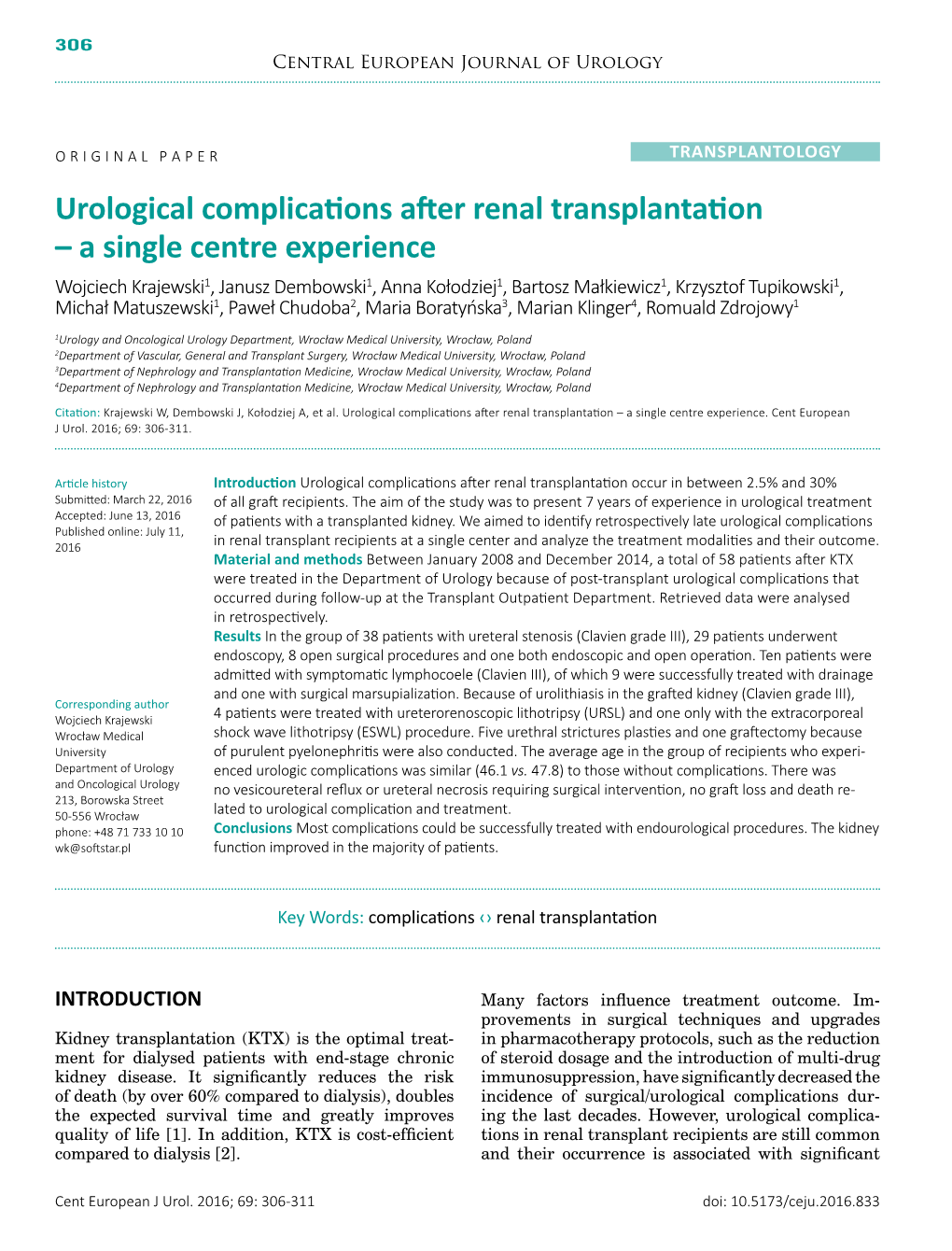 Urological Complications After Renal Transplantation