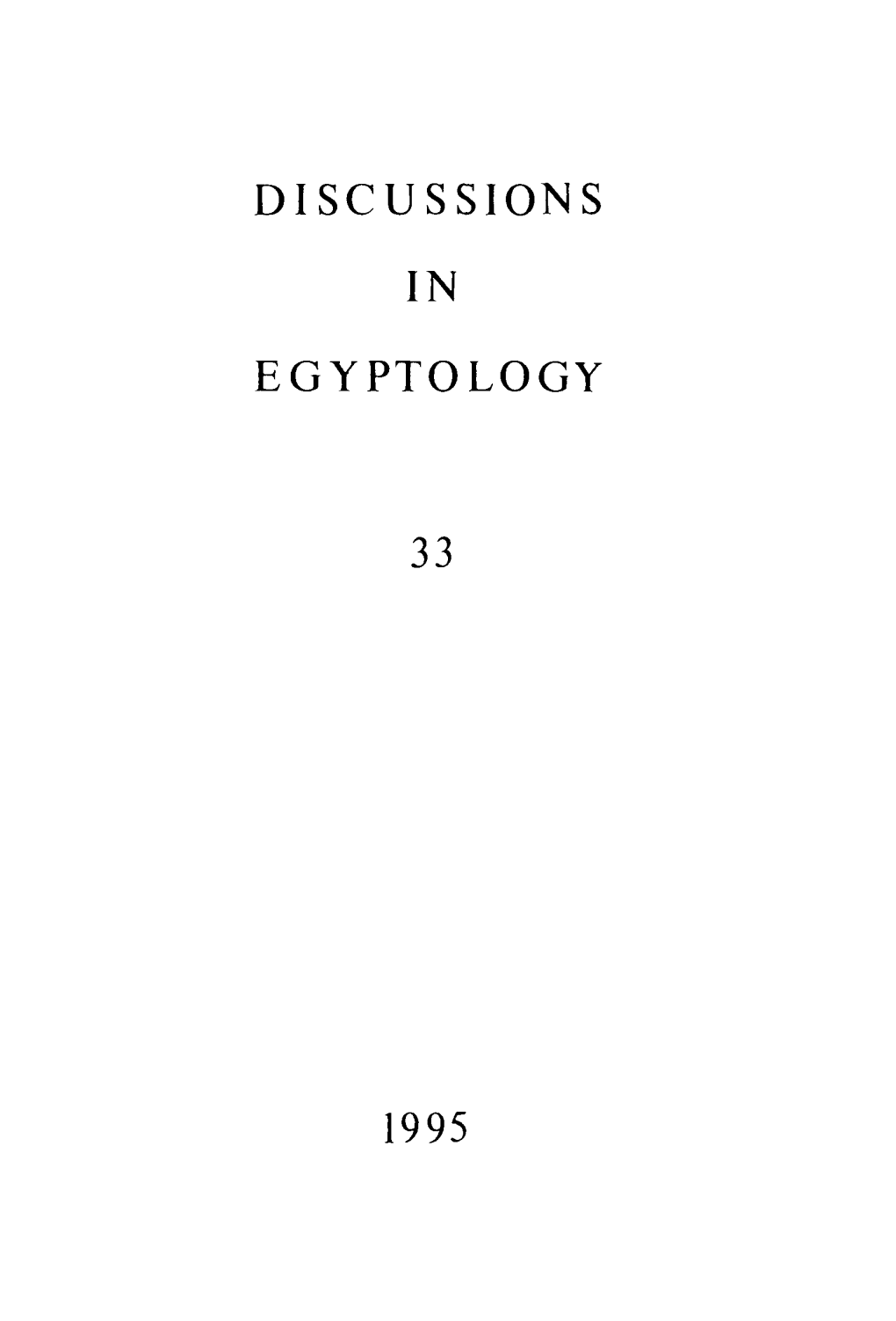 Discussions in Egyptology 33, 1995