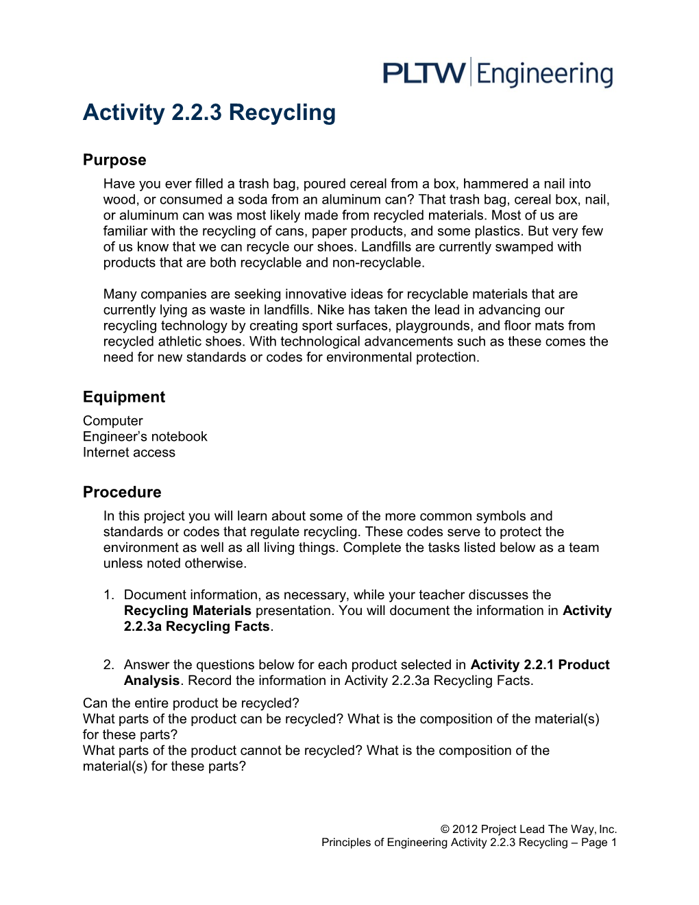 Activity 2.2.3 Recycling