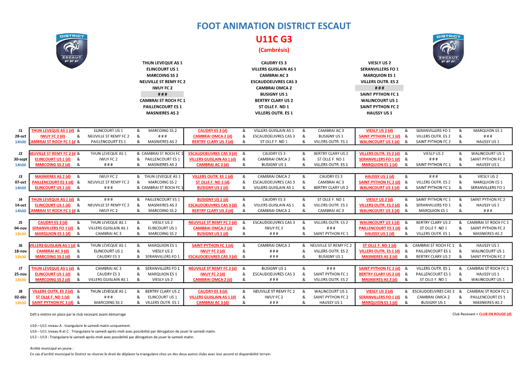 FOOT ANIMATION DISTRICT ESCAUT U11C G3 (Cambrésis)