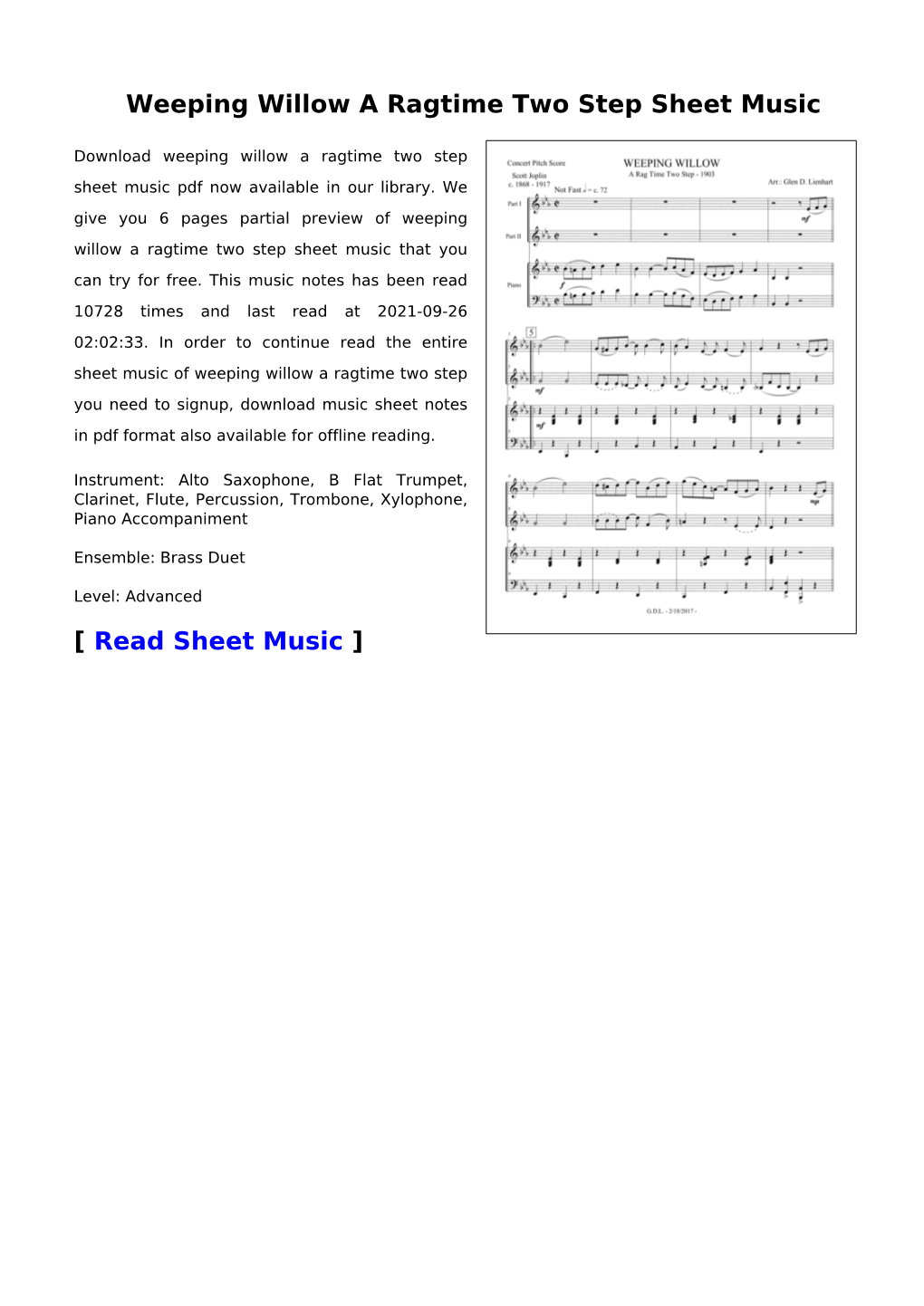 Weeping Willow a Ragtime Two Step Sheet Music