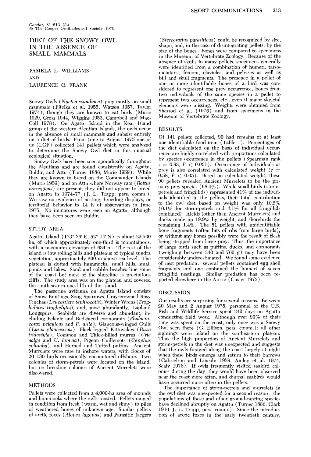 Diet of the Snowy Owl in the Absence of Small Mammals