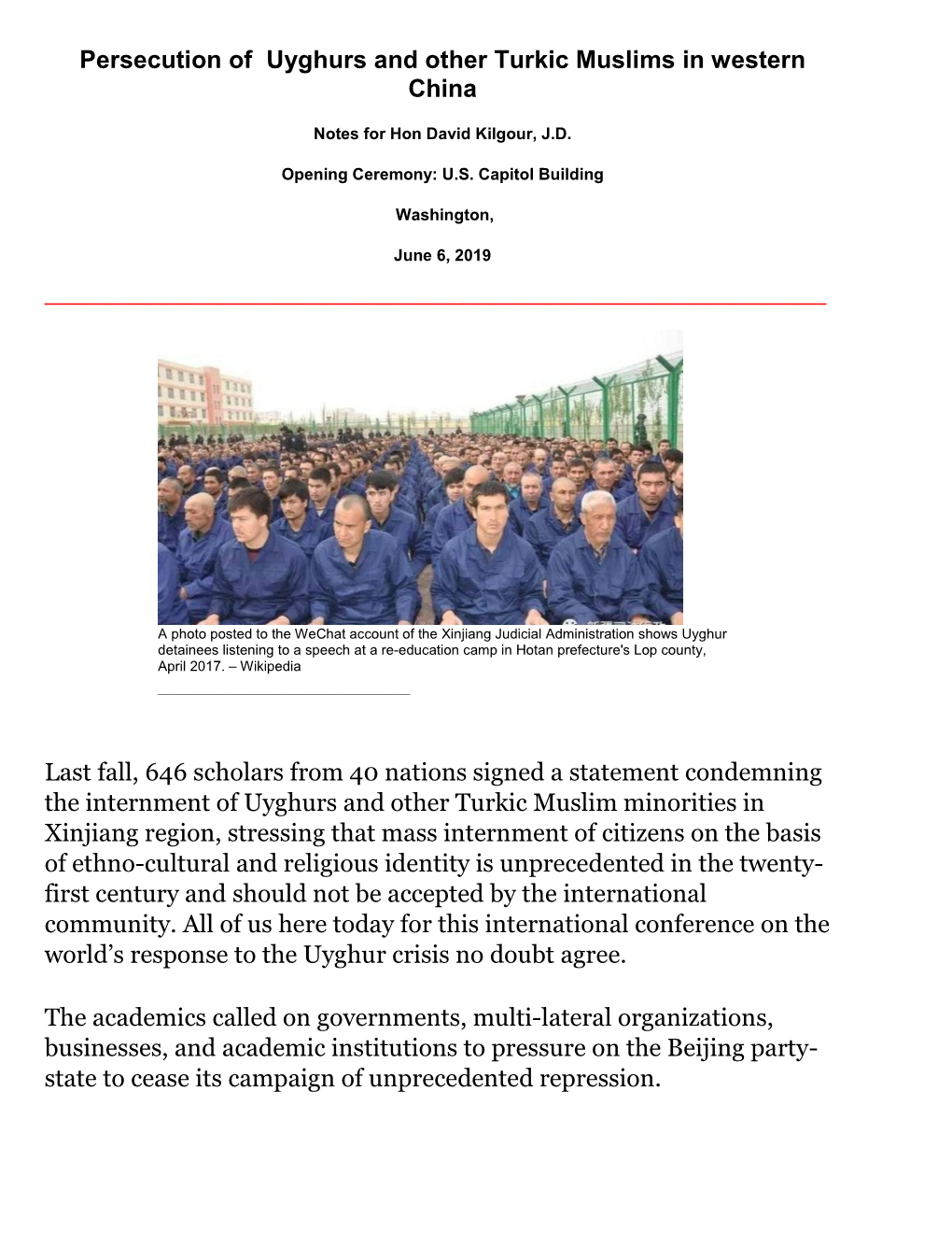 Persecution of Uyghurs and Other Turkic Muslims in Western China