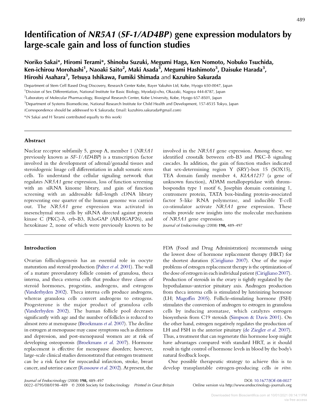 Identification of NR5A1 (SF-1/AD4BP) Gene Expression Modulators By