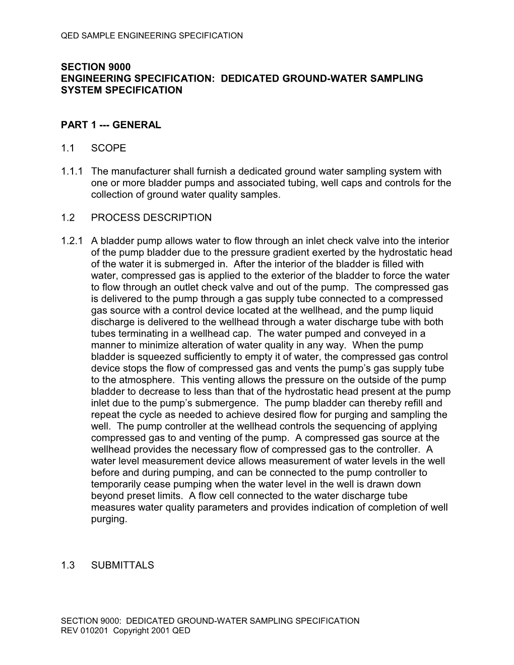 Specification For A Multi-Parameter In-Line Water Quality Analyzer System