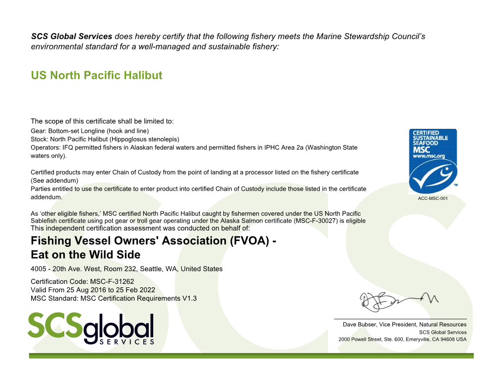 US North Pacific Halibut Fishing Vessel Owners' Association (FVOA