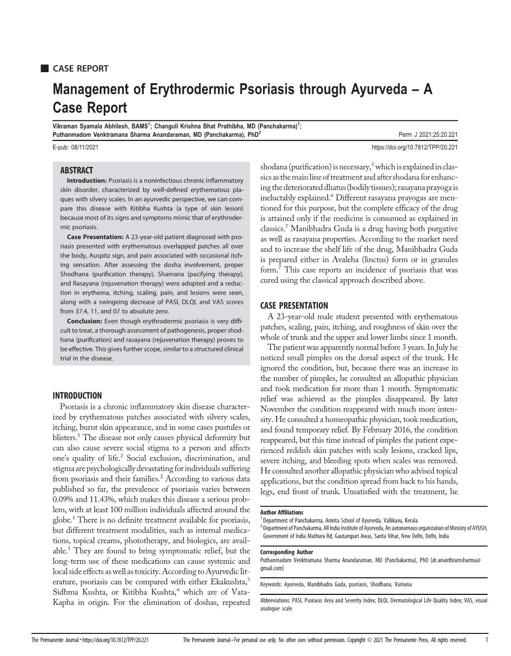 Management of Erythrodermic Psoriasis Through Ayurveda – a Case Report