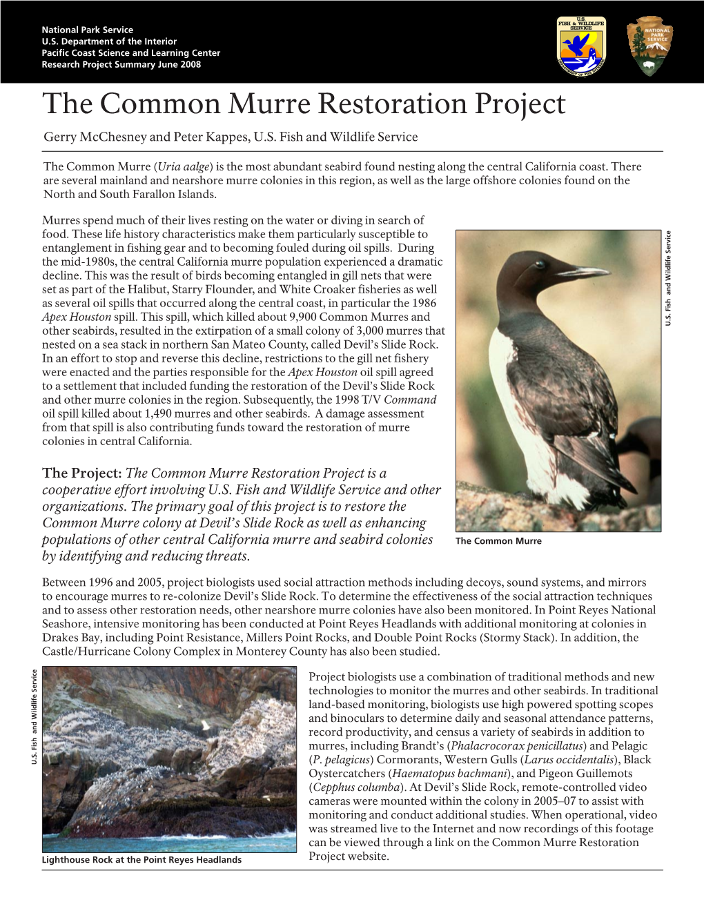 The Common Murre Restoration Project Gerry Mcchesney and Peter Kappes, U.S