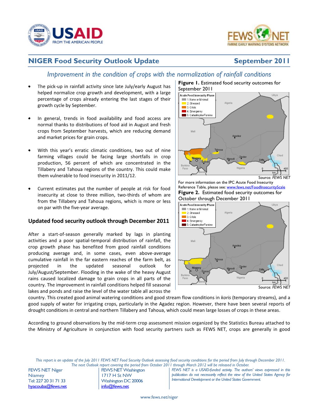 NIGER Food Security Outlook Update September 2011 Improvement In