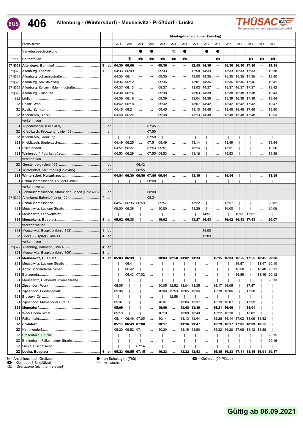 Regulärer Fahrplan