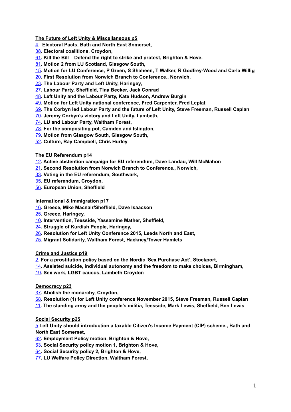 The Future of Left Unity & Miscellaneous P5 4. Electoral Pacts